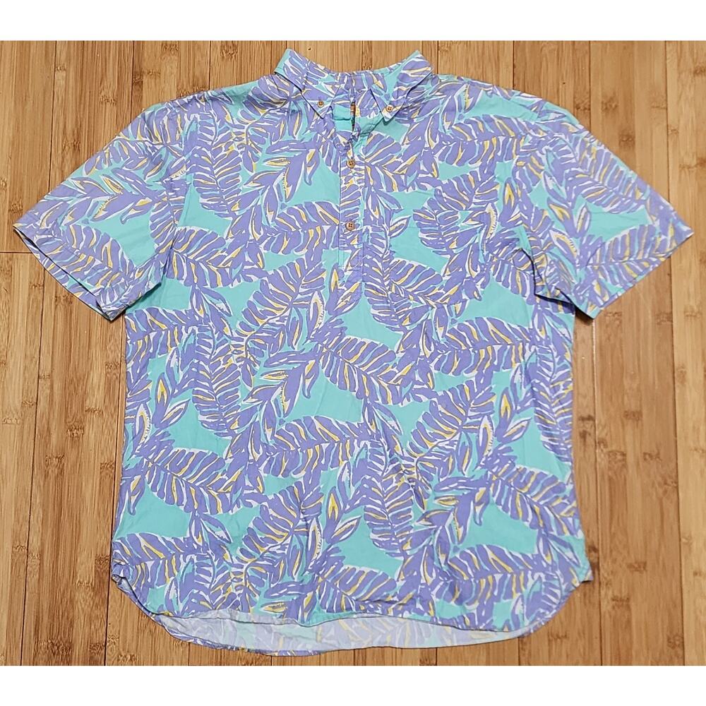 Chubbies Greetings Weekend Mens L Purple Blue Pullover Shirt Retro Palm Tropical